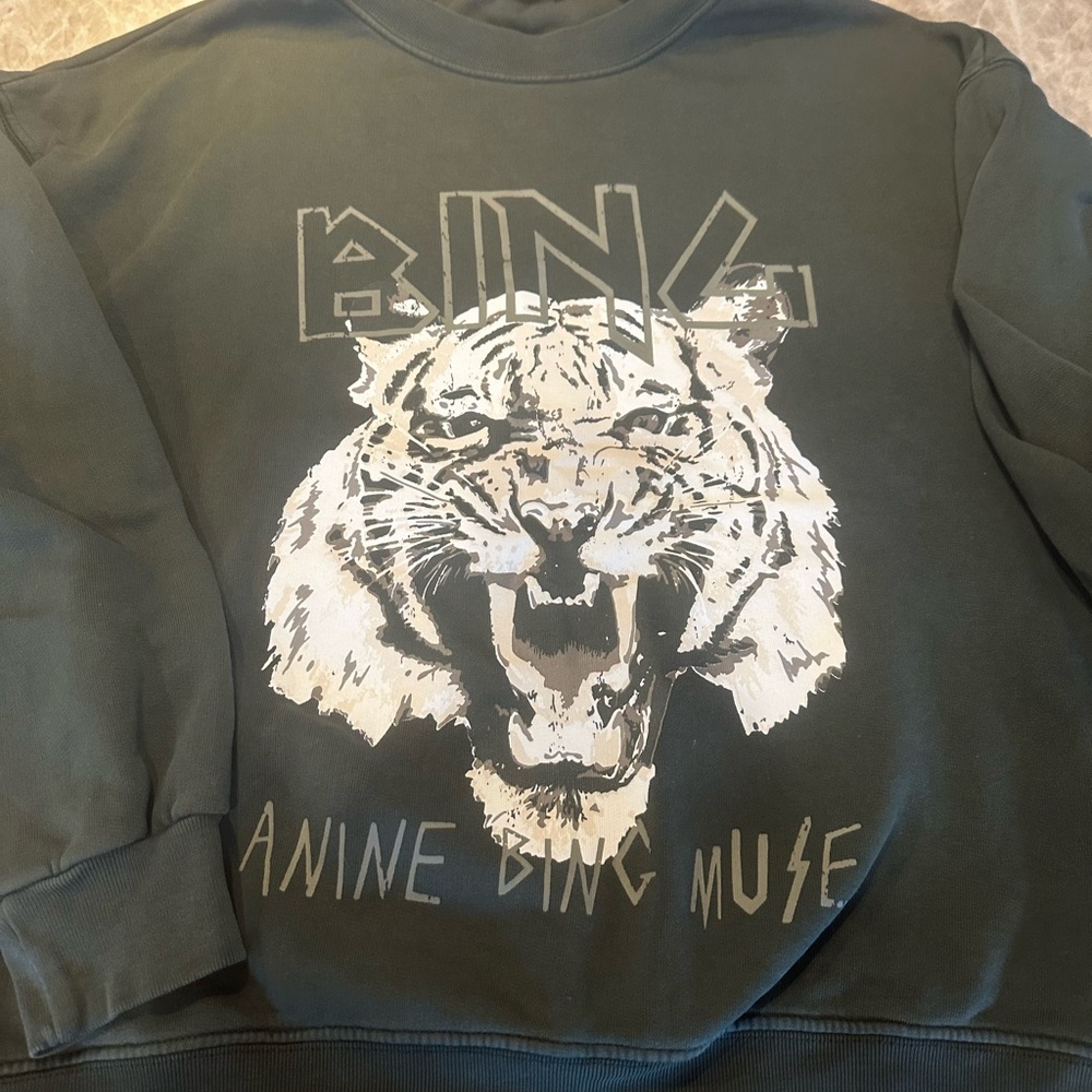 Anine Bing Dark Green Tiger Graphic Sweatshirt